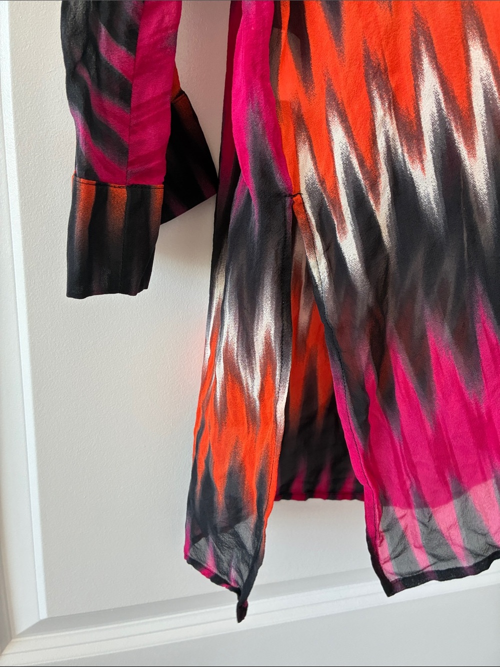 Marina Rinaldi Size 23 100% Silk Patterned Sheer Blouse - Picture 8 of 8